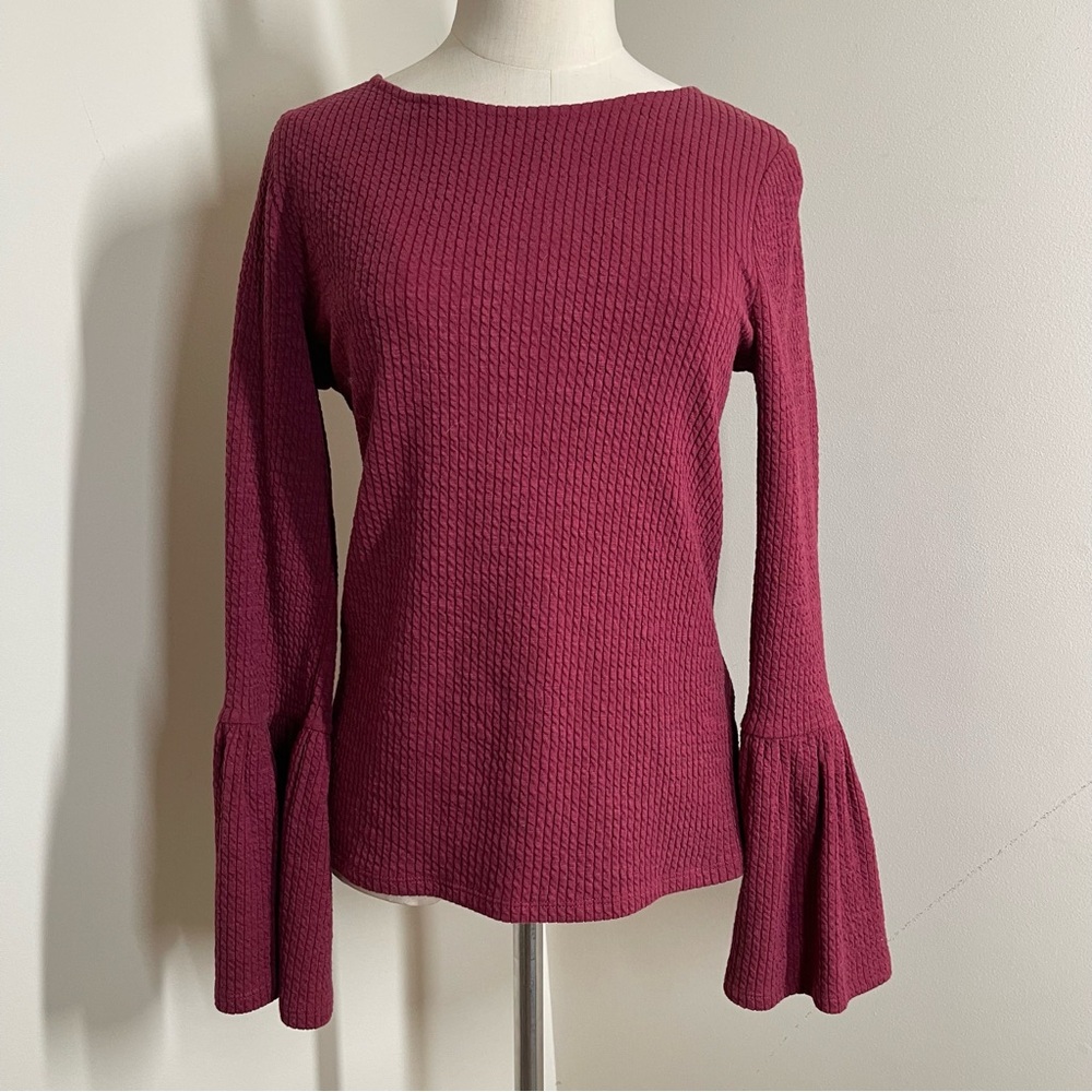 Anthro Porridge Burgundy - SZ XS - Ribbed Knit Long Bell Sleeve Top